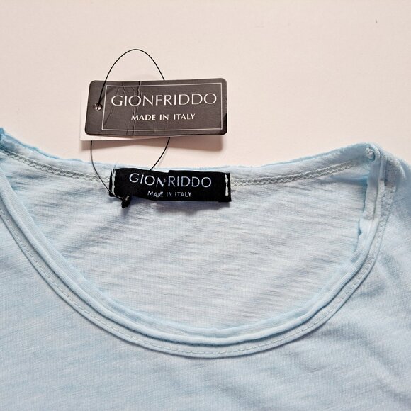 NEW Gionfriddo Men's Italian 100% Cotton Crew Neck Light Blue T-shirt Size L - Picture 7 of 13
